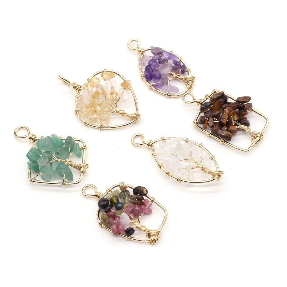 3025 6 Pieces Healing Crystal Stone Pendant,Tree of Life Gemstone